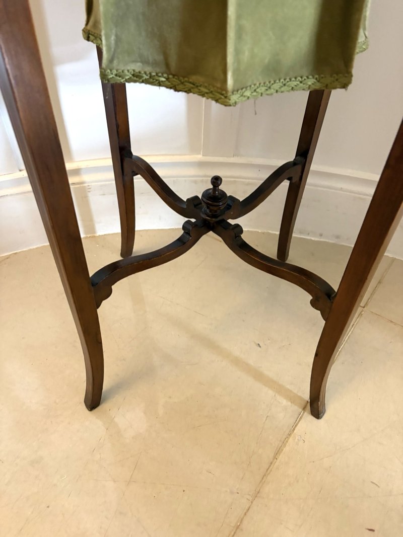 Antique Edwardian Inlaid Mahogany Octagonal Work / Lamp Table Sewing Table With Silk Basket - Image 4